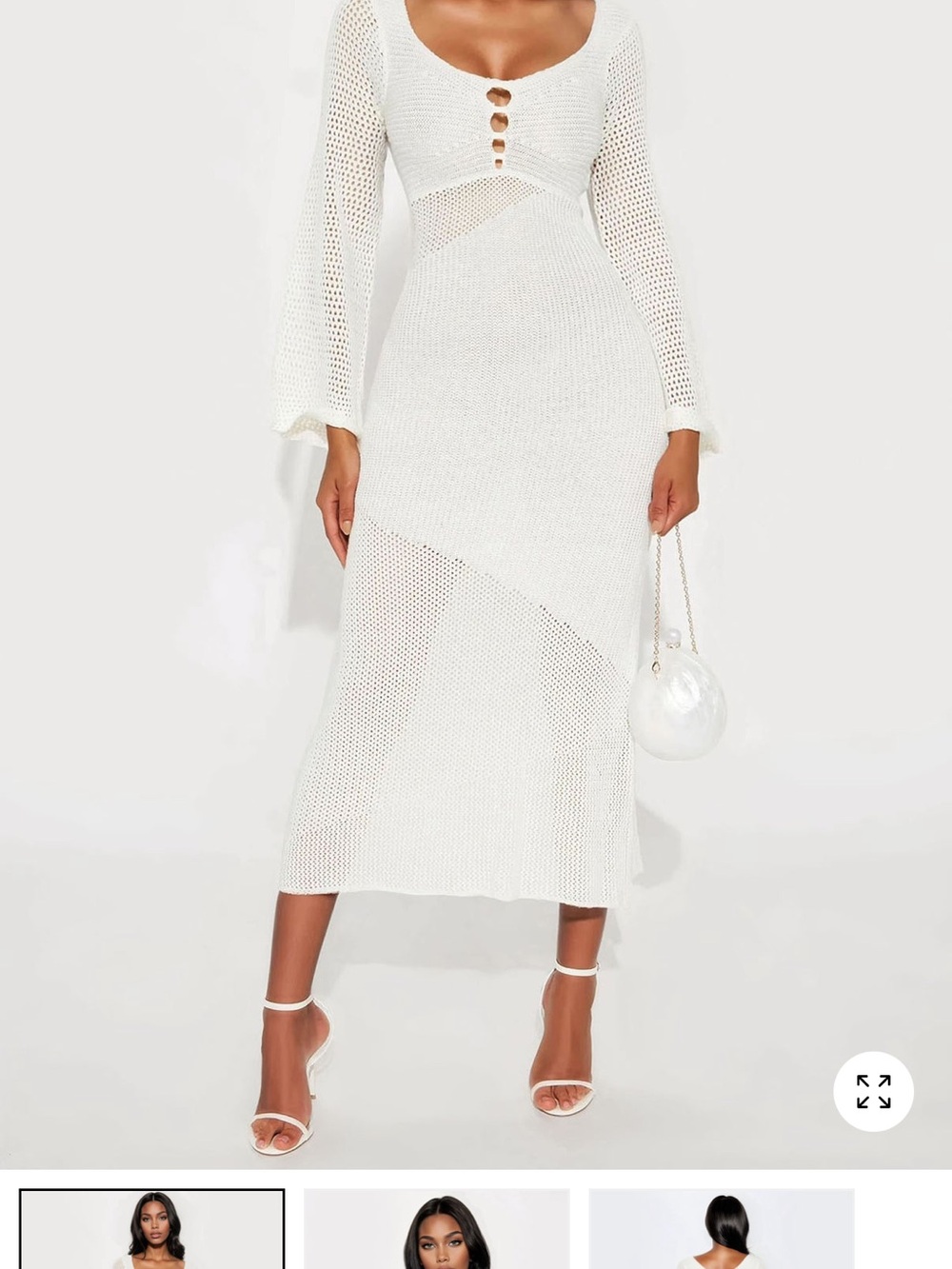White Knit Midi dress - Women's Crochet Midi dress